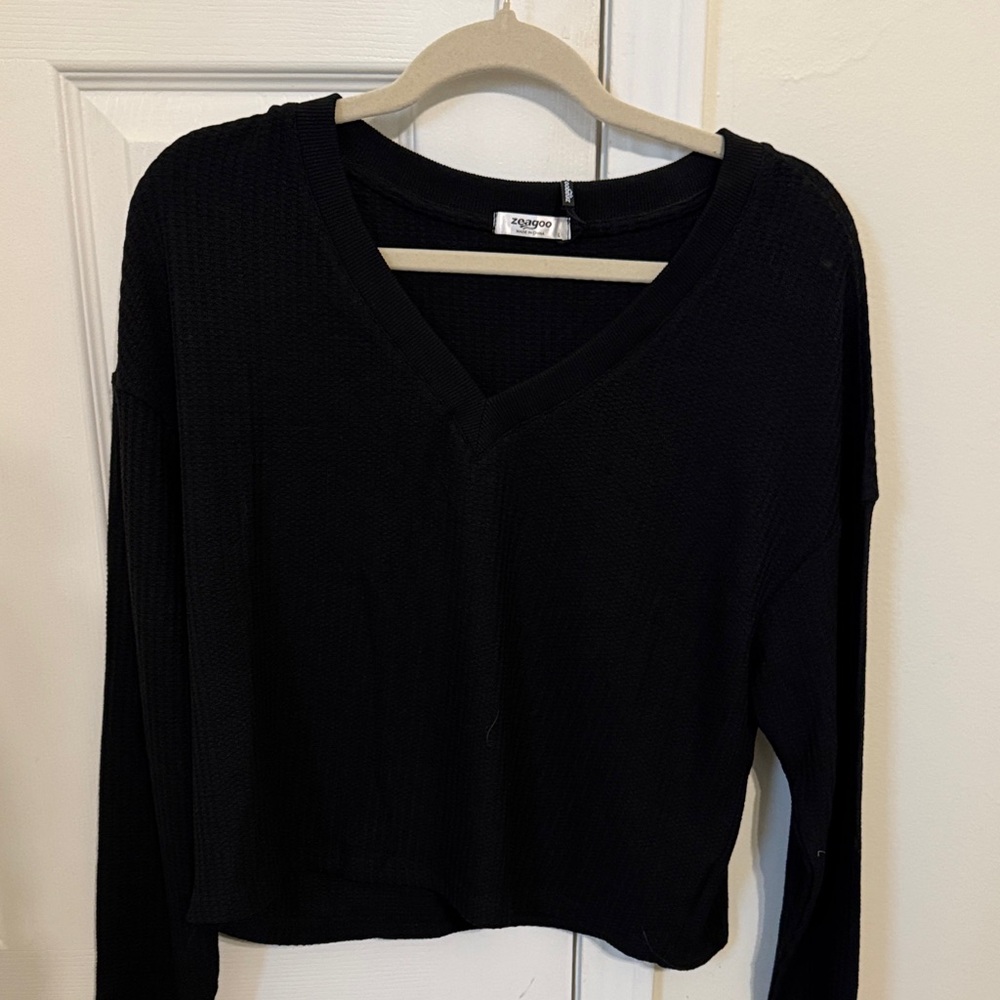Z Supply Black Long Sleeve V-Neck Top